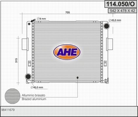 AHE Радиатор, охлаждение двигателя 114.050/O