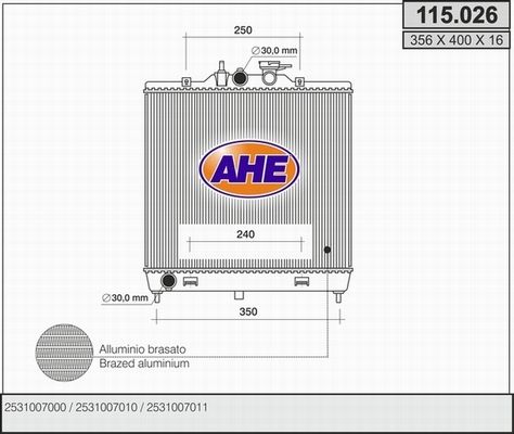 AHE Радиатор, охлаждение двигателя 115.026