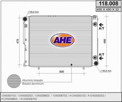 AHE Радиатор, охлаждение двигателя 118.008