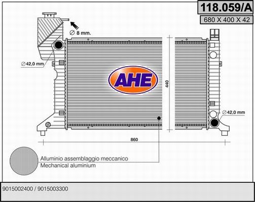 AHE Радиатор, охлаждение двигателя 118.059/A