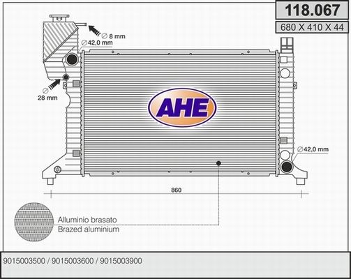 AHE Радиатор, охлаждение двигателя 118.067
