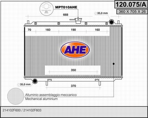 AHE Радиатор, охлаждение двигателя 120.075/A