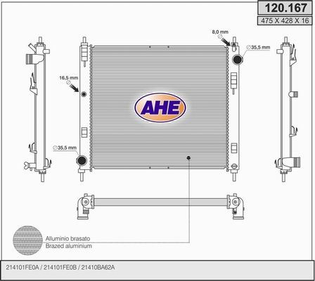 AHE Радиатор, охлаждение двигателя 120.167