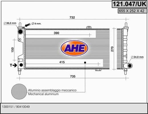 AHE Radiaator,mootorijahutus 121.047/UK