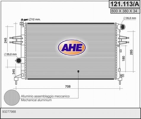 AHE Радиатор, охлаждение двигателя 121.113/A