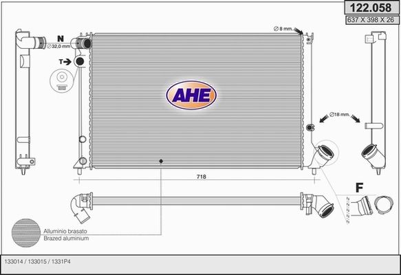 AHE Radiaator,mootorijahutus 122.058