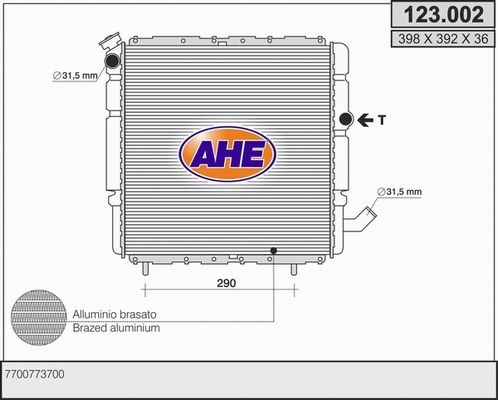 AHE Радиатор, охлаждение двигателя 123.002