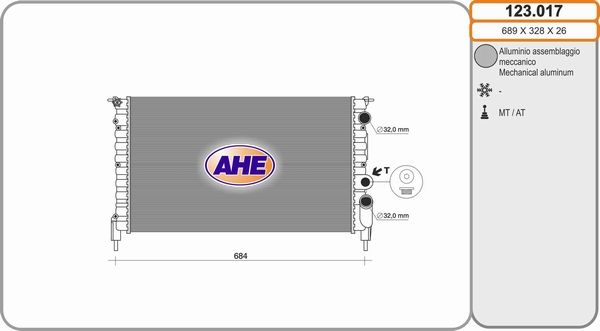 AHE Радиатор, охлаждение двигателя 123.017