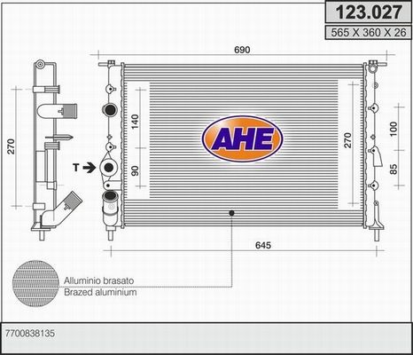 AHE Радиатор, охлаждение двигателя 123.027