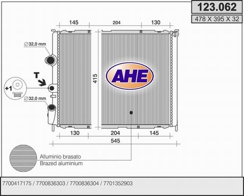 AHE Радиатор, охлаждение двигателя 123.062