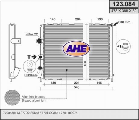 AHE Радиатор, охлаждение двигателя 123.084