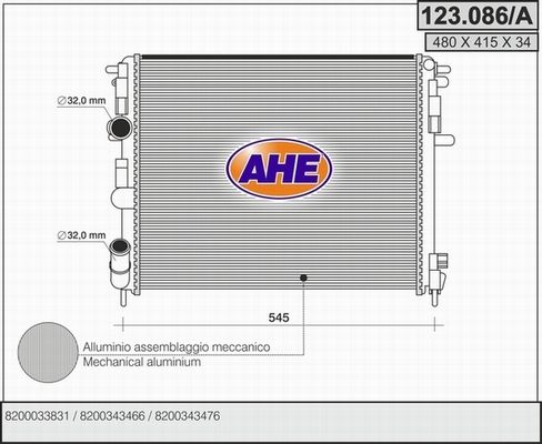 AHE Radiaator,mootorijahutus 123.086/A