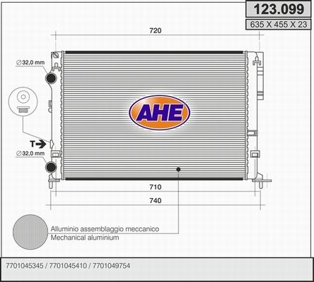 AHE Радиатор, охлаждение двигателя 123.099