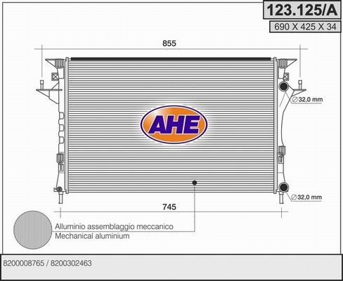 AHE Радиатор, охлаждение двигателя 123.125/A