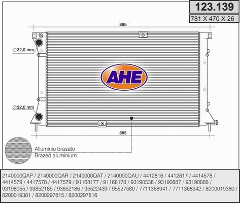 AHE Радиатор, охлаждение двигателя 123.139