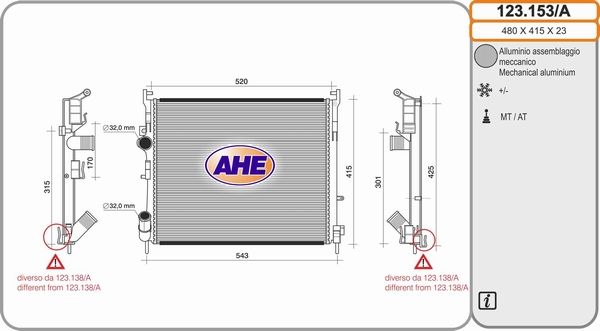 AHE Радиатор, охлаждение двигателя 123.153/A