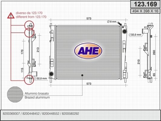 AHE Радиатор, охлаждение двигателя 123.169