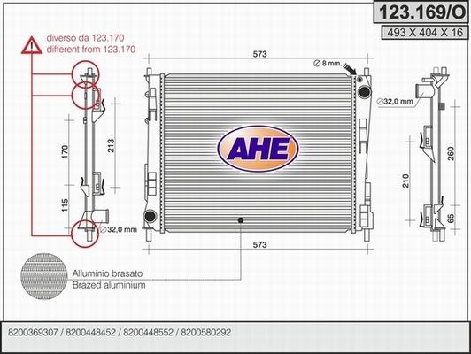 AHE Радиатор, охлаждение двигателя 123.169/O