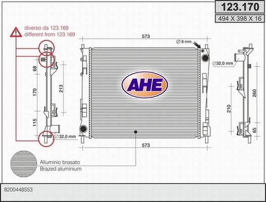 AHE Радиатор, охлаждение двигателя 123.170