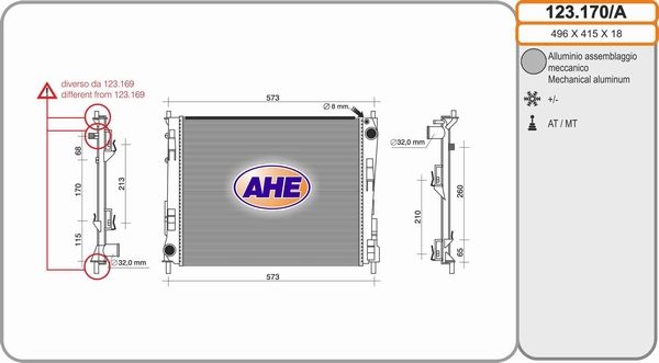 AHE Радиатор, охлаждение двигателя 123.170/A