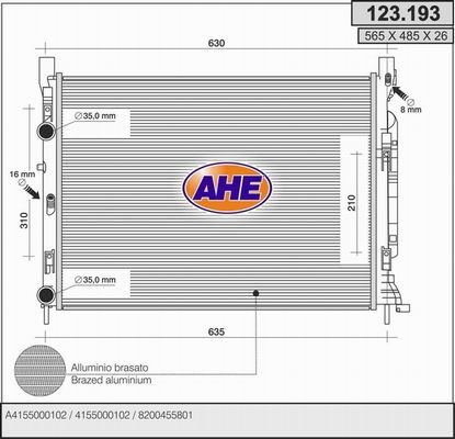 AHE Радиатор, охлаждение двигателя 123.193