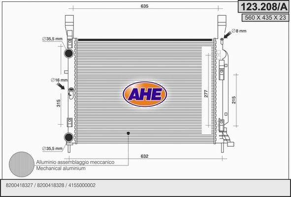 AHE Radiaator,mootorijahutus 123.208/A