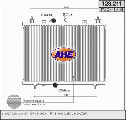 AHE Радиатор, охлаждение двигателя 123.211