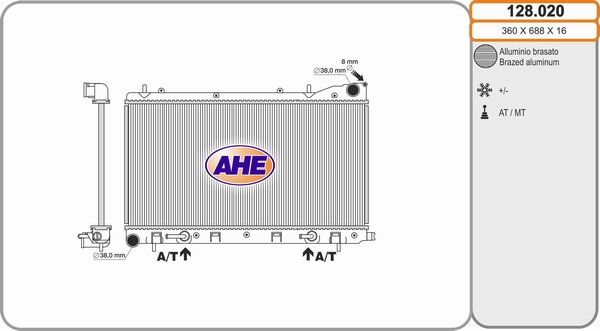 AHE Радиатор, охлаждение двигателя 128.020