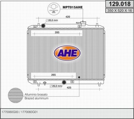 AHE Радиатор, охлаждение двигателя 129.018