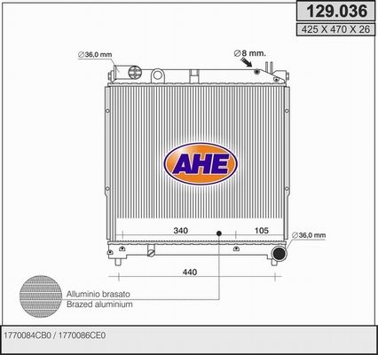AHE Радиатор, охлаждение двигателя 129.036