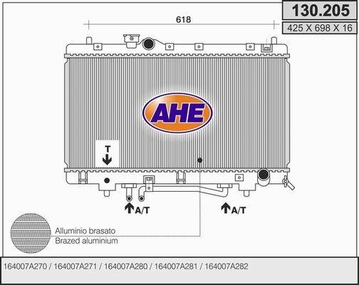 AHE Радиатор, охлаждение двигателя 130.205