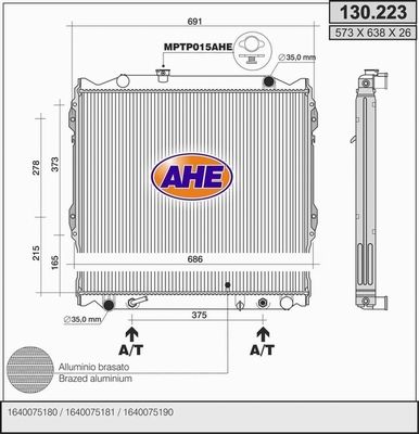 AHE Радиатор, охлаждение двигателя 130.223