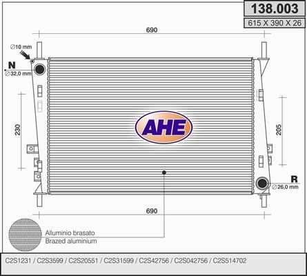 AHE Radiaator,mootorijahutus 138.003