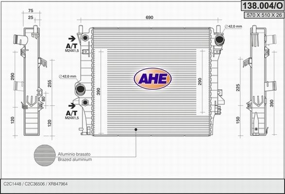 AHE Радиатор, охлаждение двигателя 138.004/O