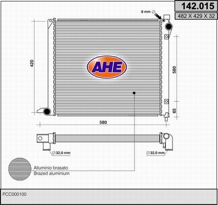 AHE Радиатор, охлаждение двигателя 142.015