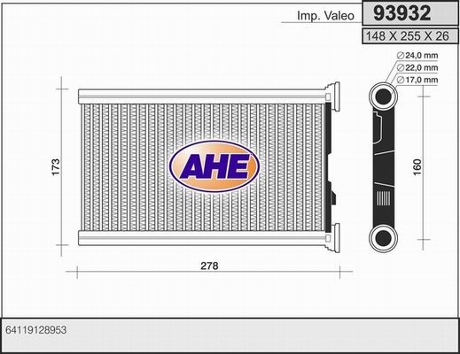AHE Теплообменник, отопление салона 93932
