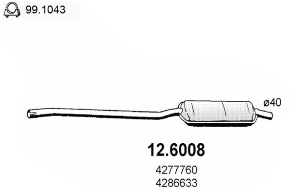 ASSO Средний глушитель выхлопных газов 12.6008