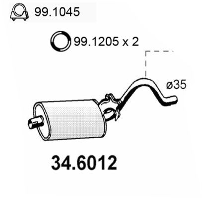 ASSO Средний глушитель выхлопных газов 34.6012