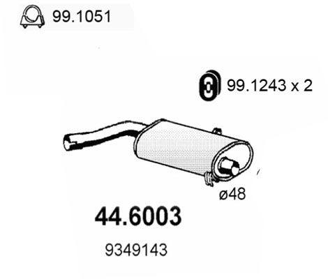 ASSO Средний глушитель выхлопных газов 44.6003