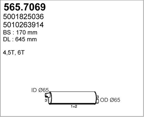 ASSO Средний / конечный глушитель ОГ 565.7069