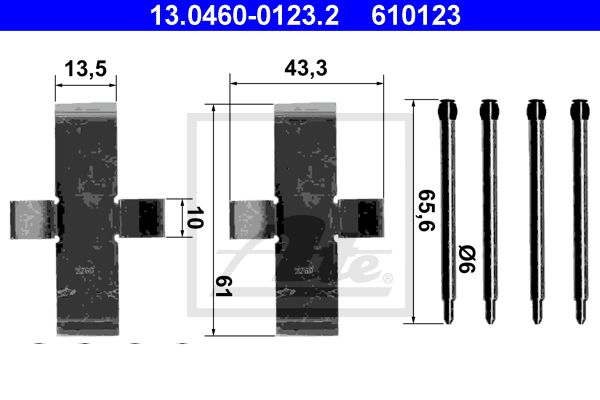 ATE Комплектующие, колодки дискового тормоза 13.0460-0123.2