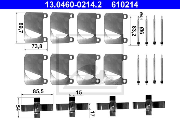 ATE Комплектующие, колодки дискового тормоза 13.0460-0214.2