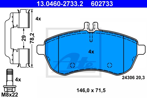 ATE Комплект тормозных колодок, дисковый тормоз 13.0460-2733.2