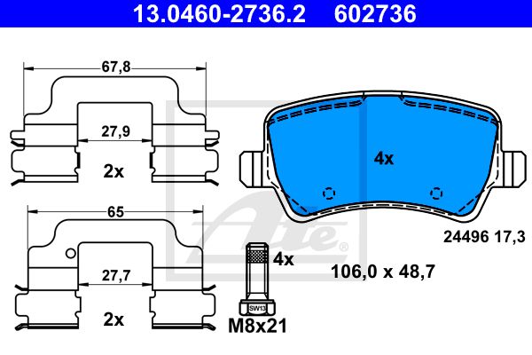 ATE Комплект тормозных колодок, дисковый тормоз 13.0460-2736.2