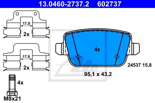 ATE Комплект тормозных колодок, дисковый тормоз 13.0460-2737.2