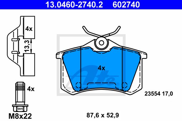 ATE Комплект тормозных колодок, дисковый тормоз 13.0460-2740.2