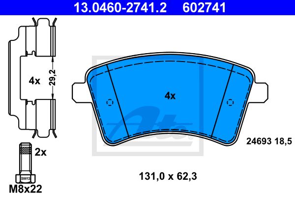 ATE Комплект тормозных колодок, дисковый тормоз 13.0460-2741.2