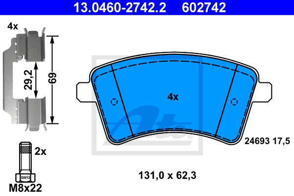 ATE Комплект тормозных колодок, дисковый тормоз 13.0460-2742.2