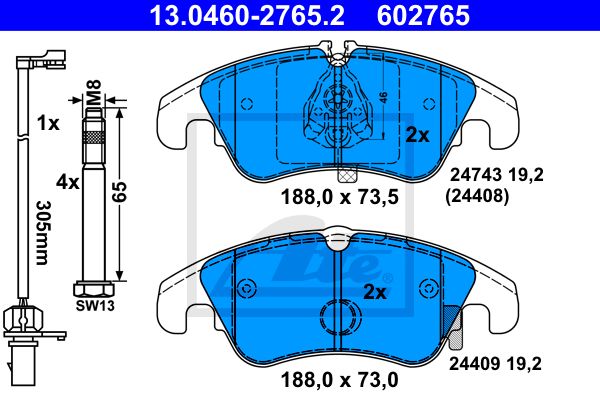 ATE Комплект тормозных колодок, дисковый тормоз 13.0460-2765.2