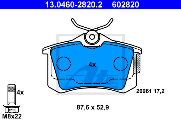 ATE Комплект тормозных колодок, дисковый тормоз 13.0460-2820.2